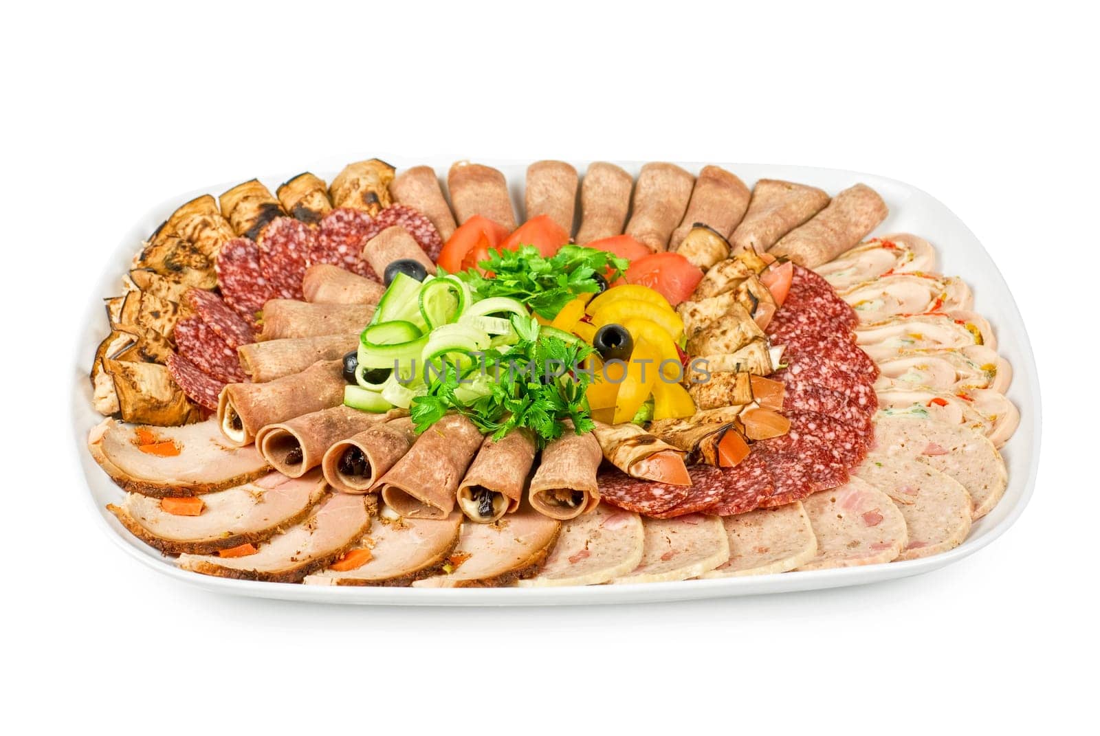meat cuts with vegetables on a white background