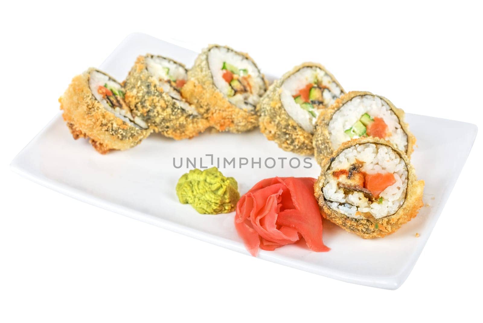 Sushi rolls at plate isolated on a white