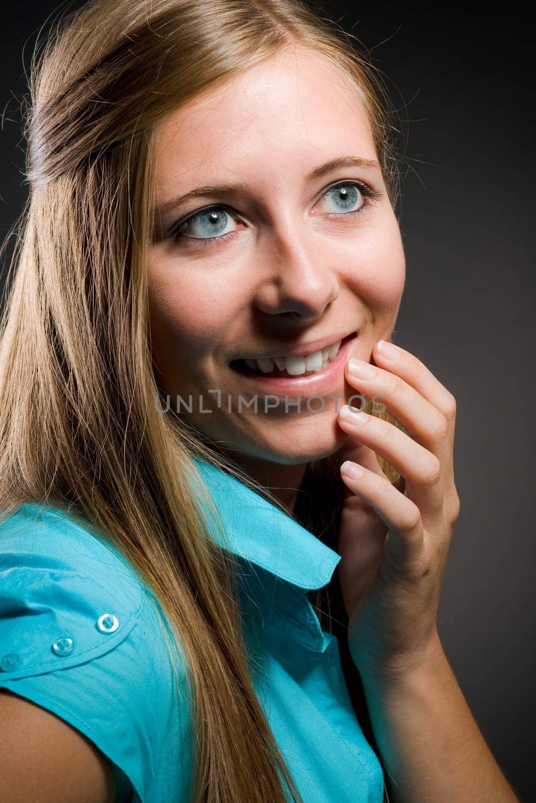 Portrait of a sexy woman with beautiful brown long hair