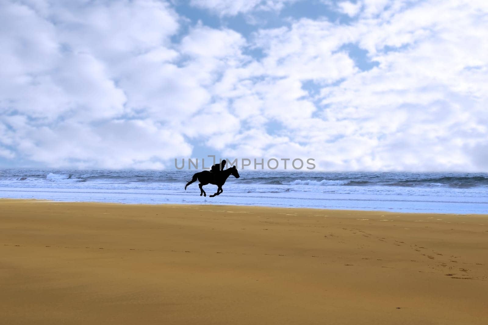 horse riding on ballybunions beach shore on irelands west coast