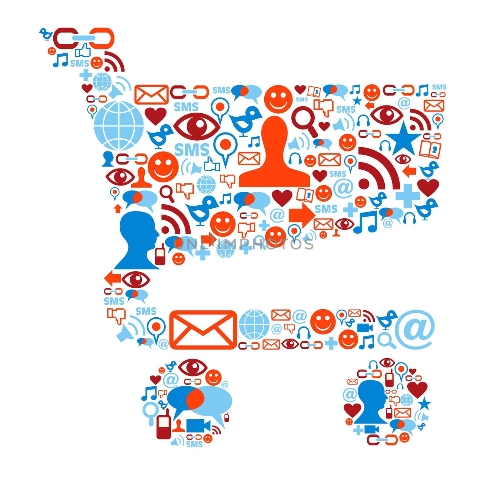 Social media icons set in shopping cart shape composition