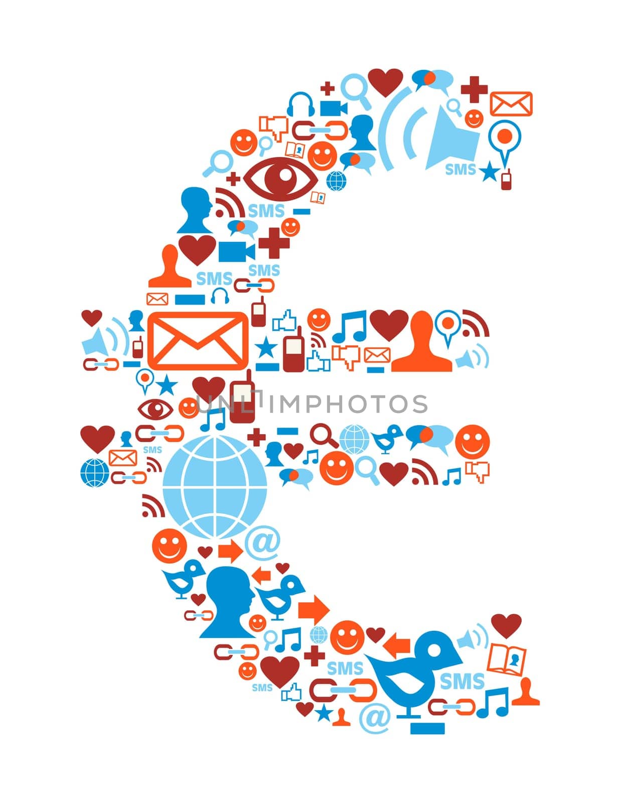 Social media icons set in euro currency symbol shape illustration
