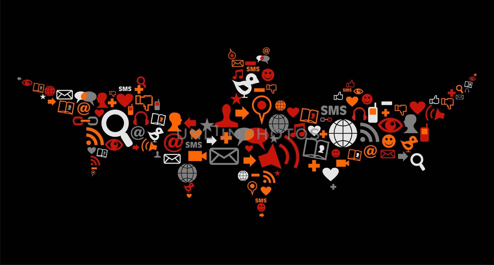 Bat made ??of social media icons for Halloween. Vector file available.