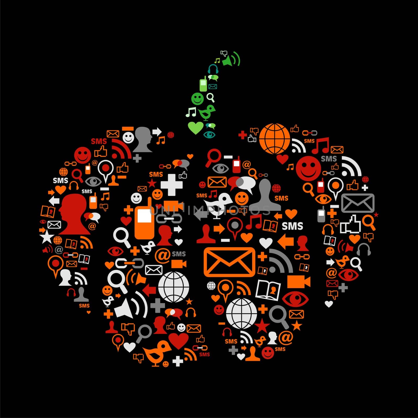 Pumpkin made ??of social media icons for Halloween. Vector file available.