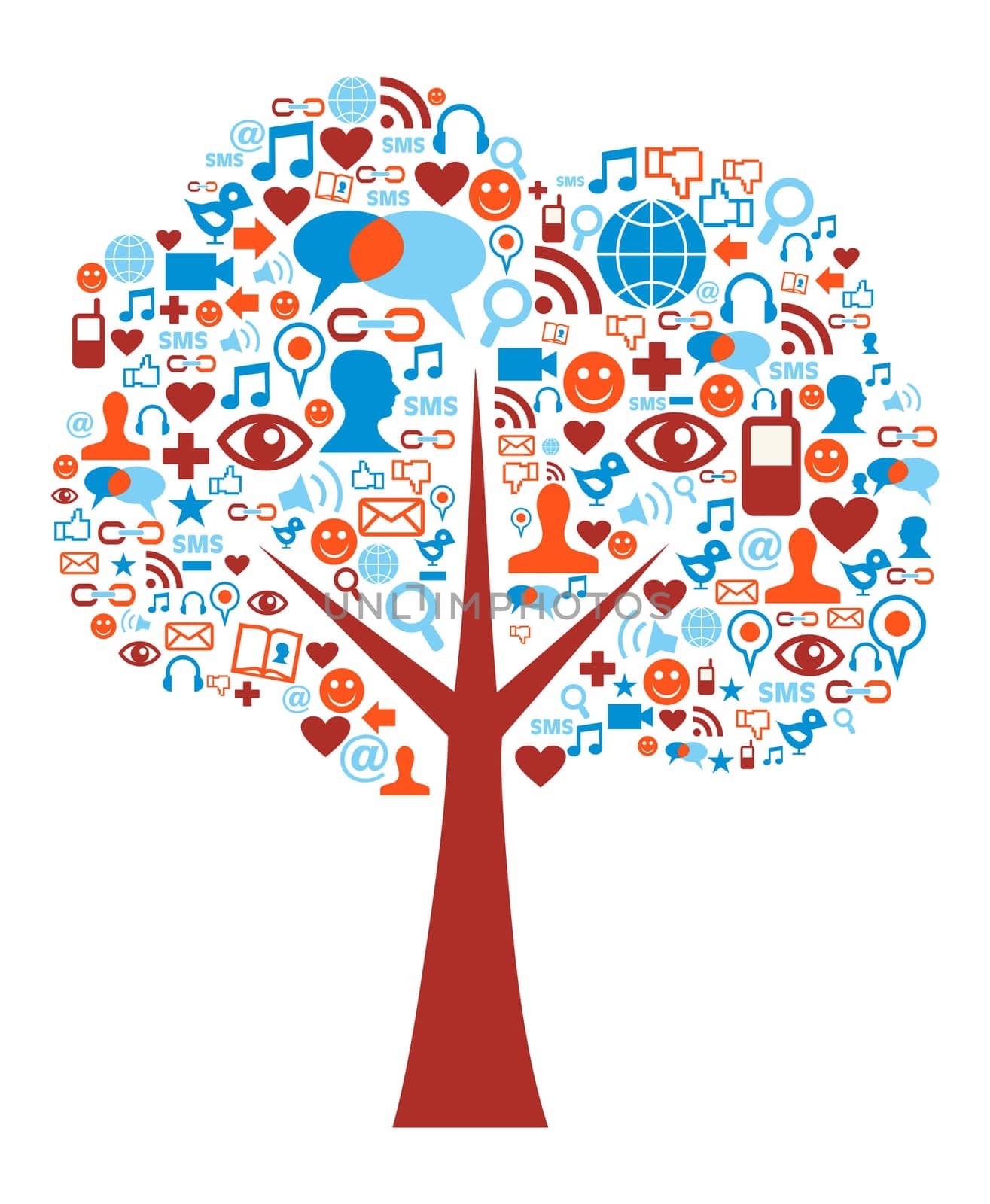 Social media icons set in tree shape composition