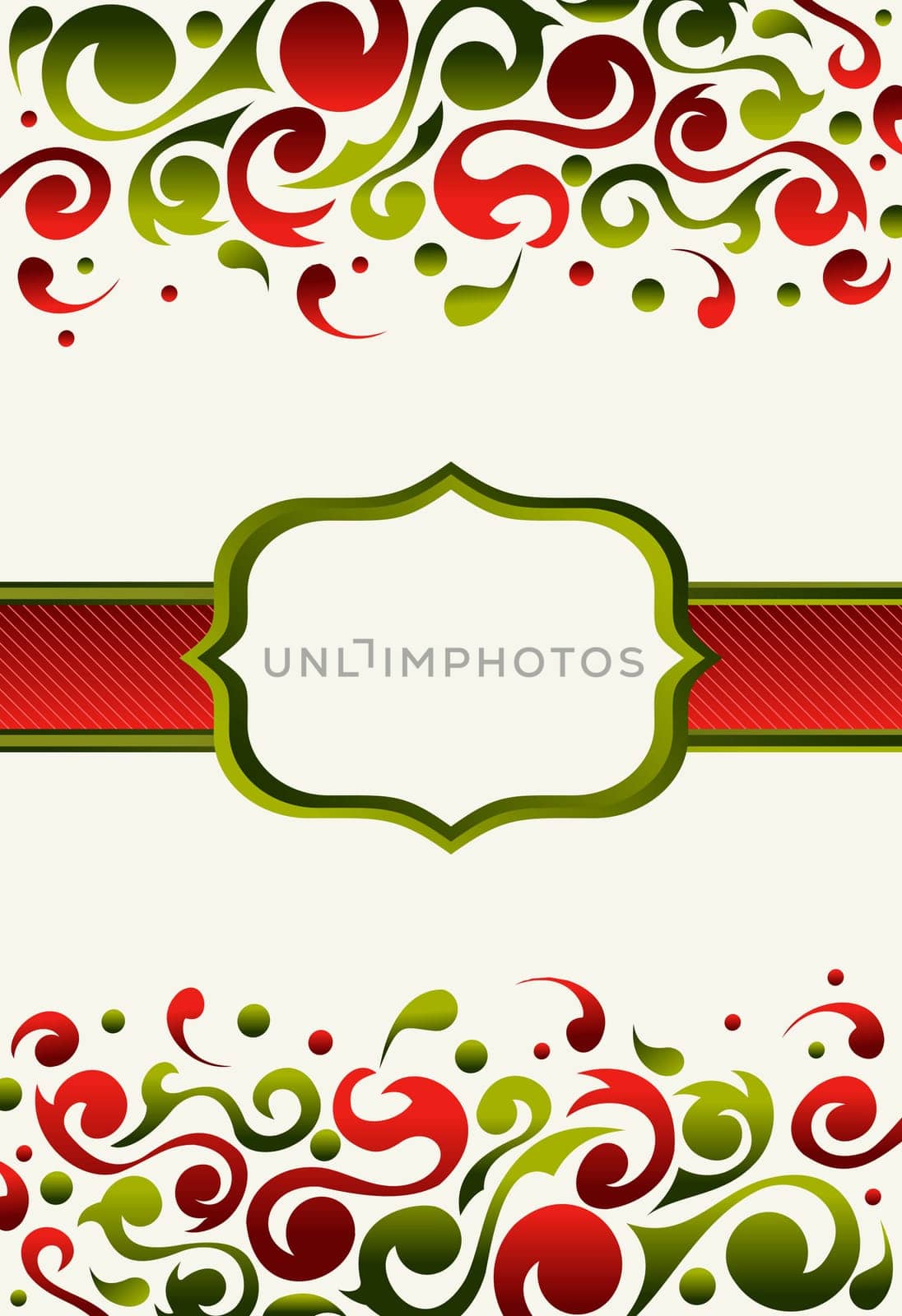 Xmas invitation made with green and red ornated background