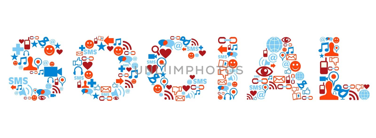 Social word made with media icons set.
