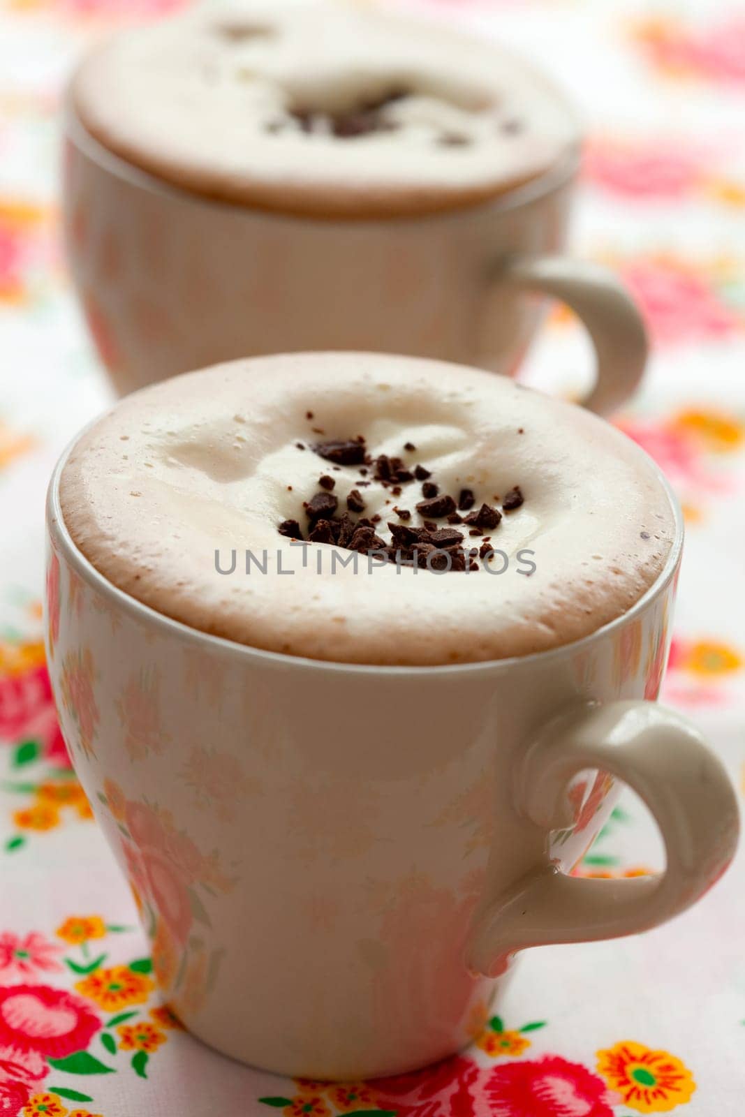 Close-up of delicious hot chocolate with chocolate sprinkles