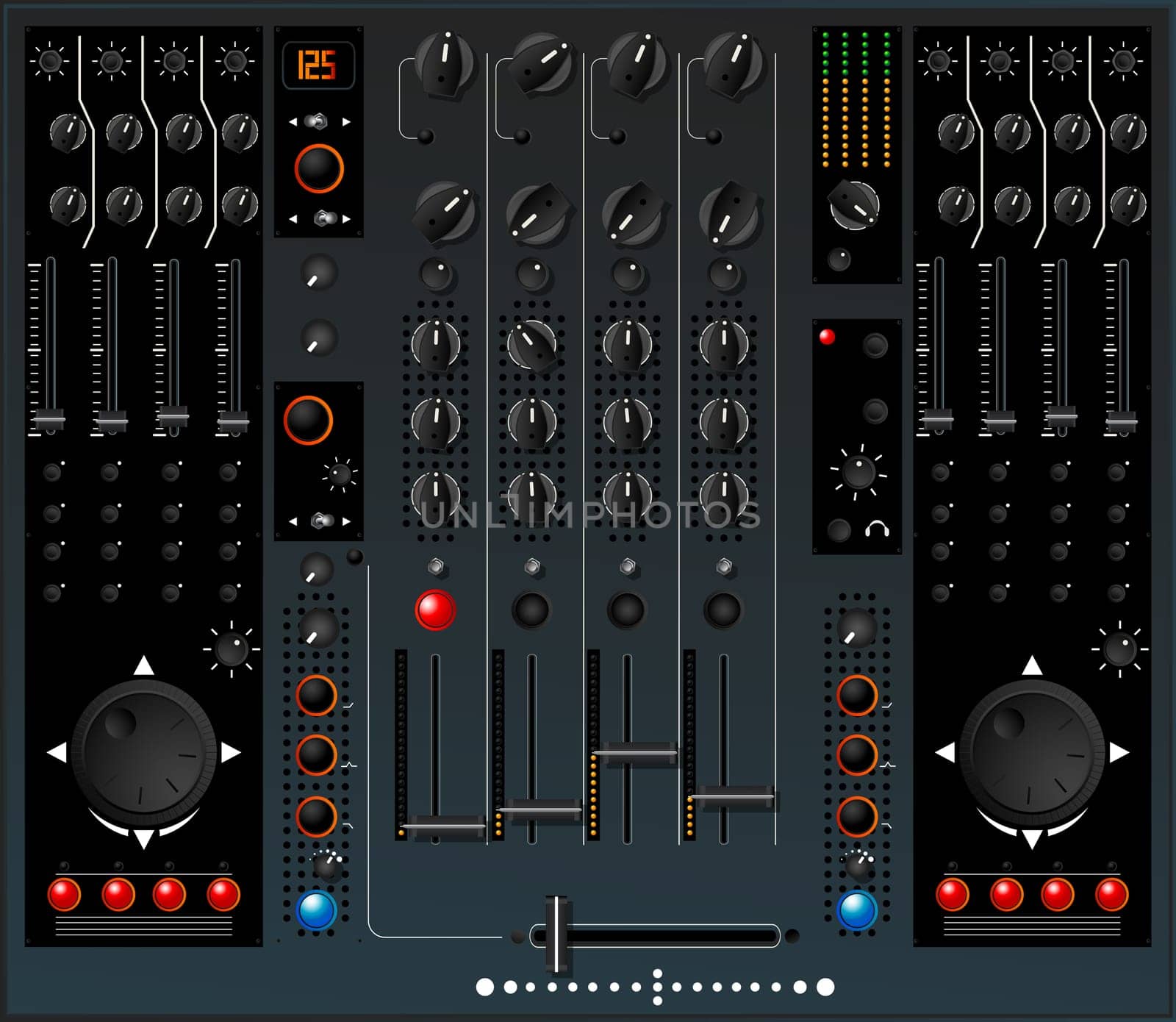 DJ mixer table, isolated and grouped objects over white background