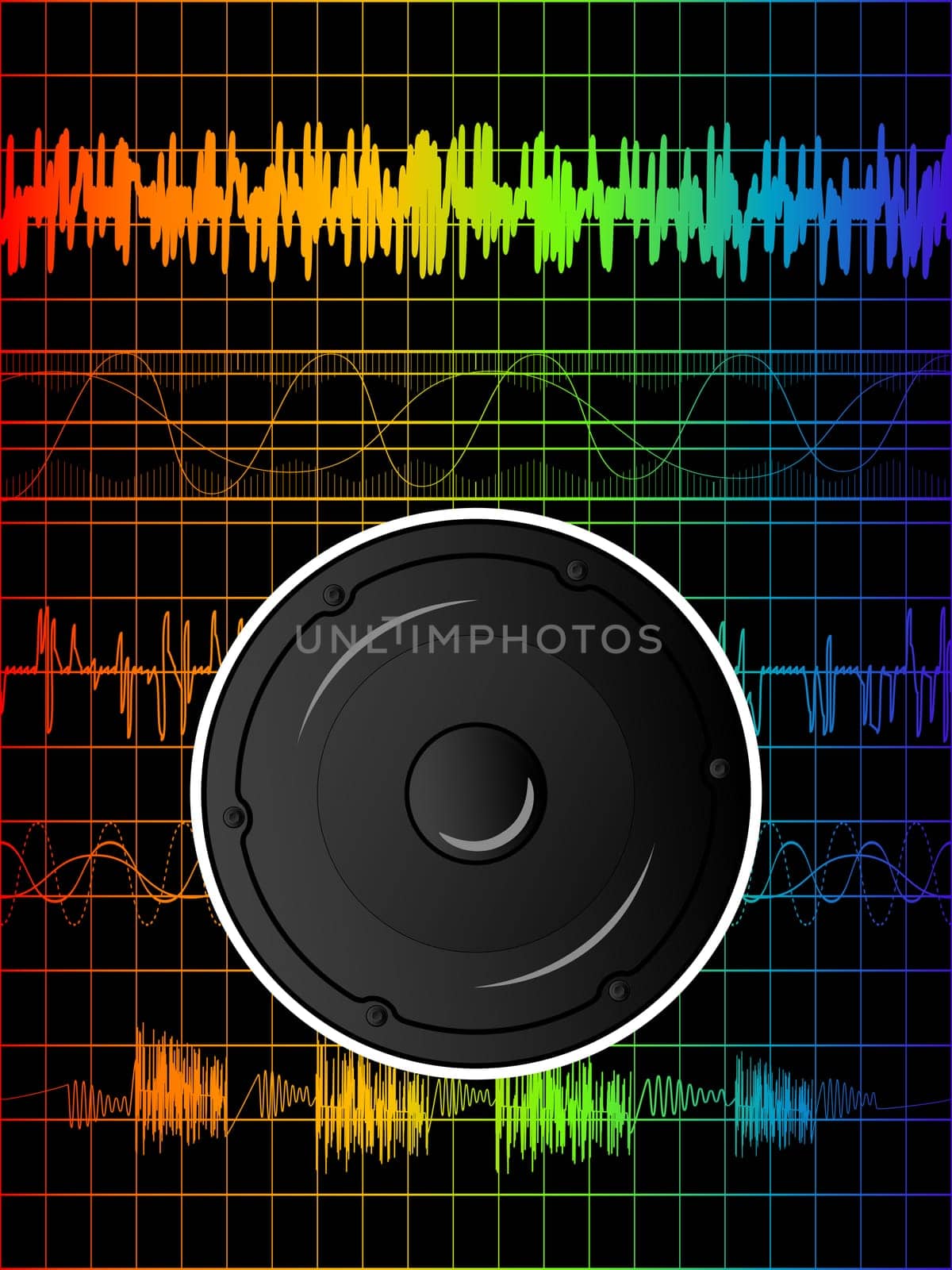 Abstract rainbow disco background with speaker