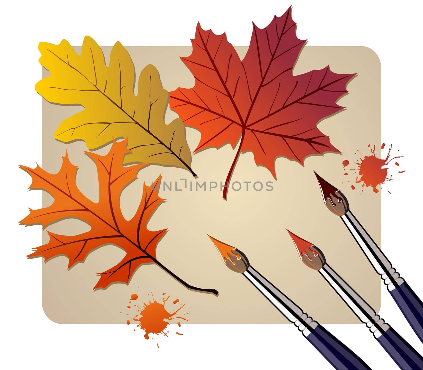 Three brushes painting the autumn leaves. Vector available
