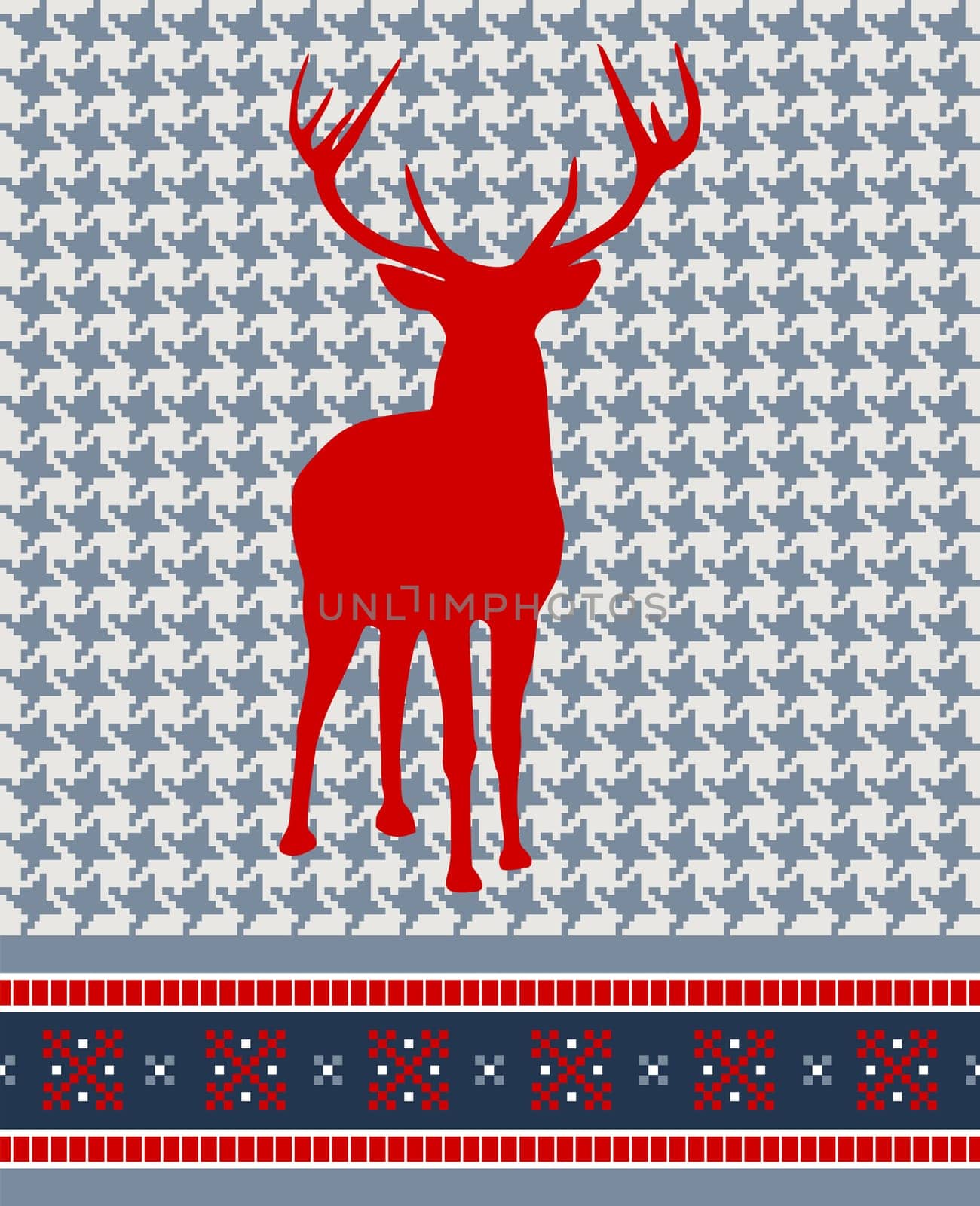 Christmas reindeer silhouette on vintage seamless pattern background. Vector illustration.