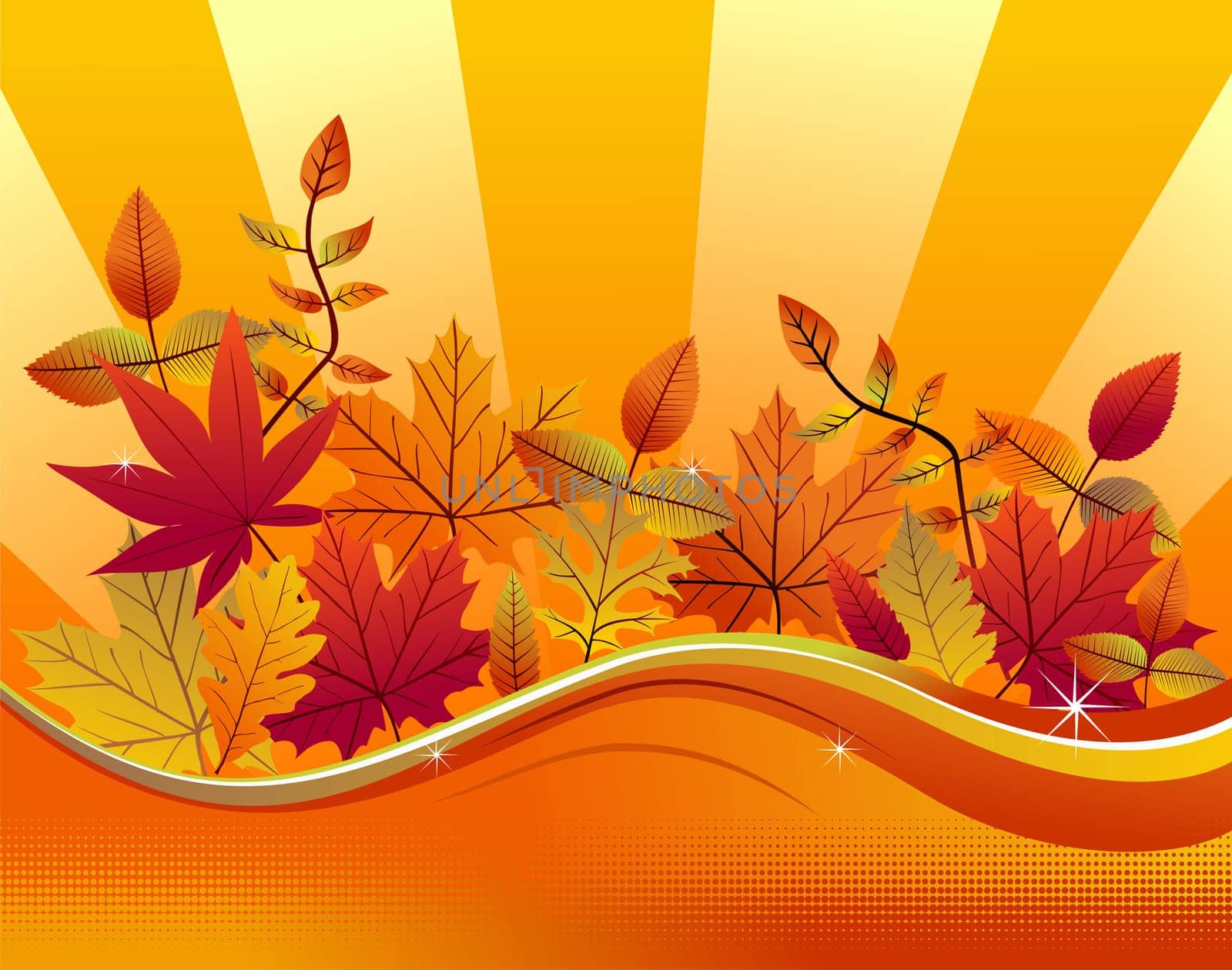 Autumn leaves on a yellow background. Vector available