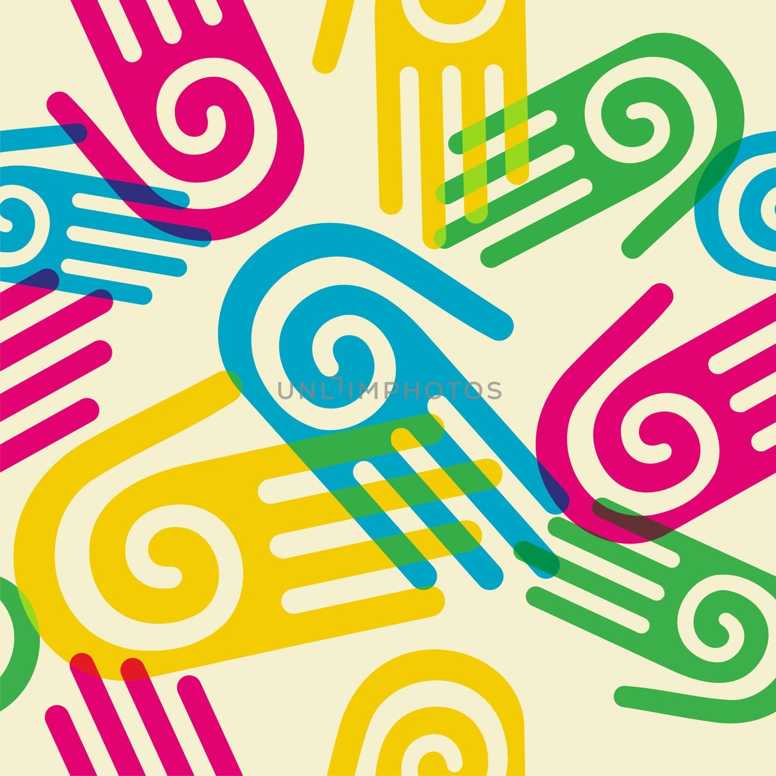 Pattern hands with a spiral symbol on the palm. Vector available