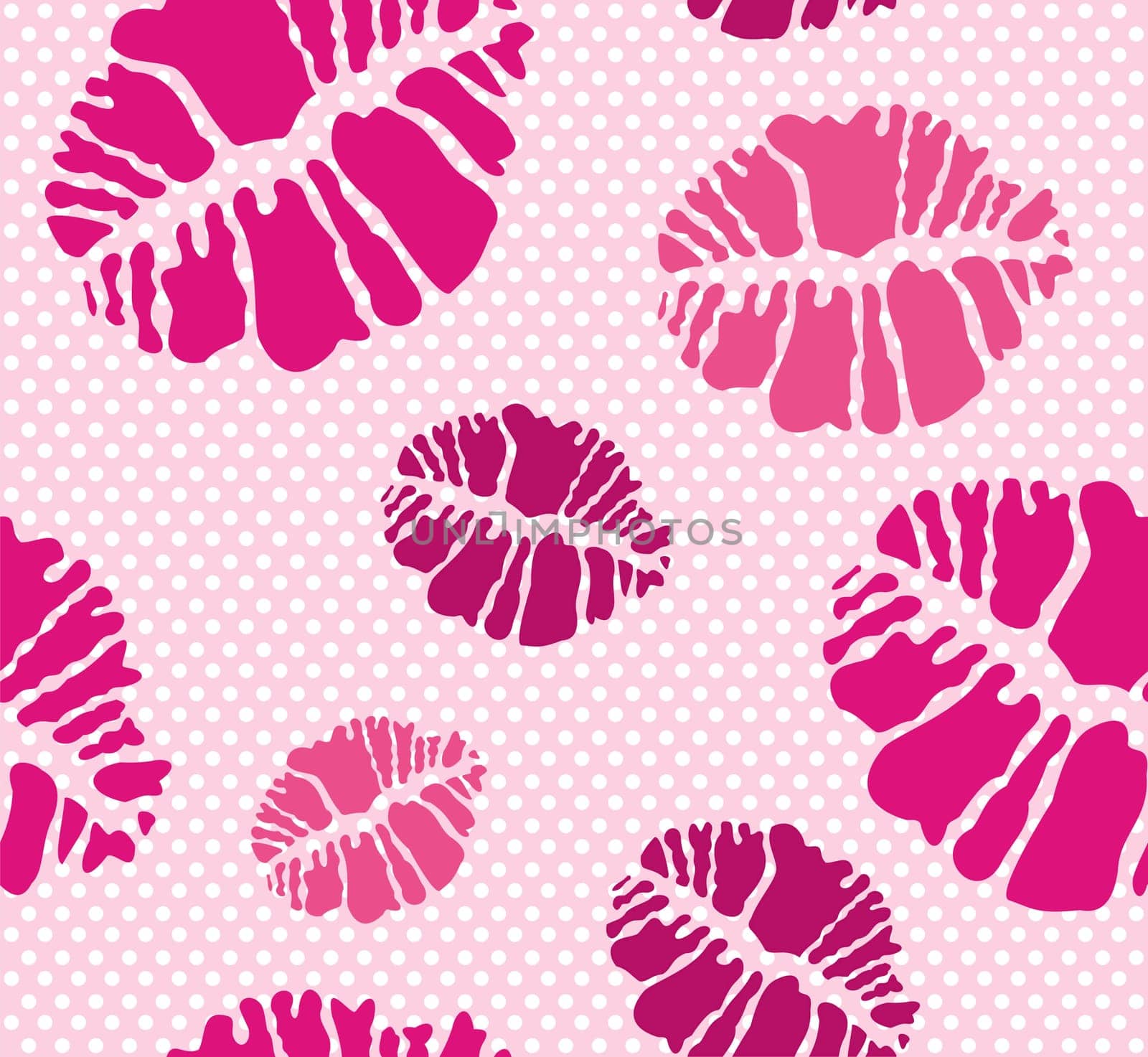 Seamless lipstick kiss shape print pattern in different pink tones