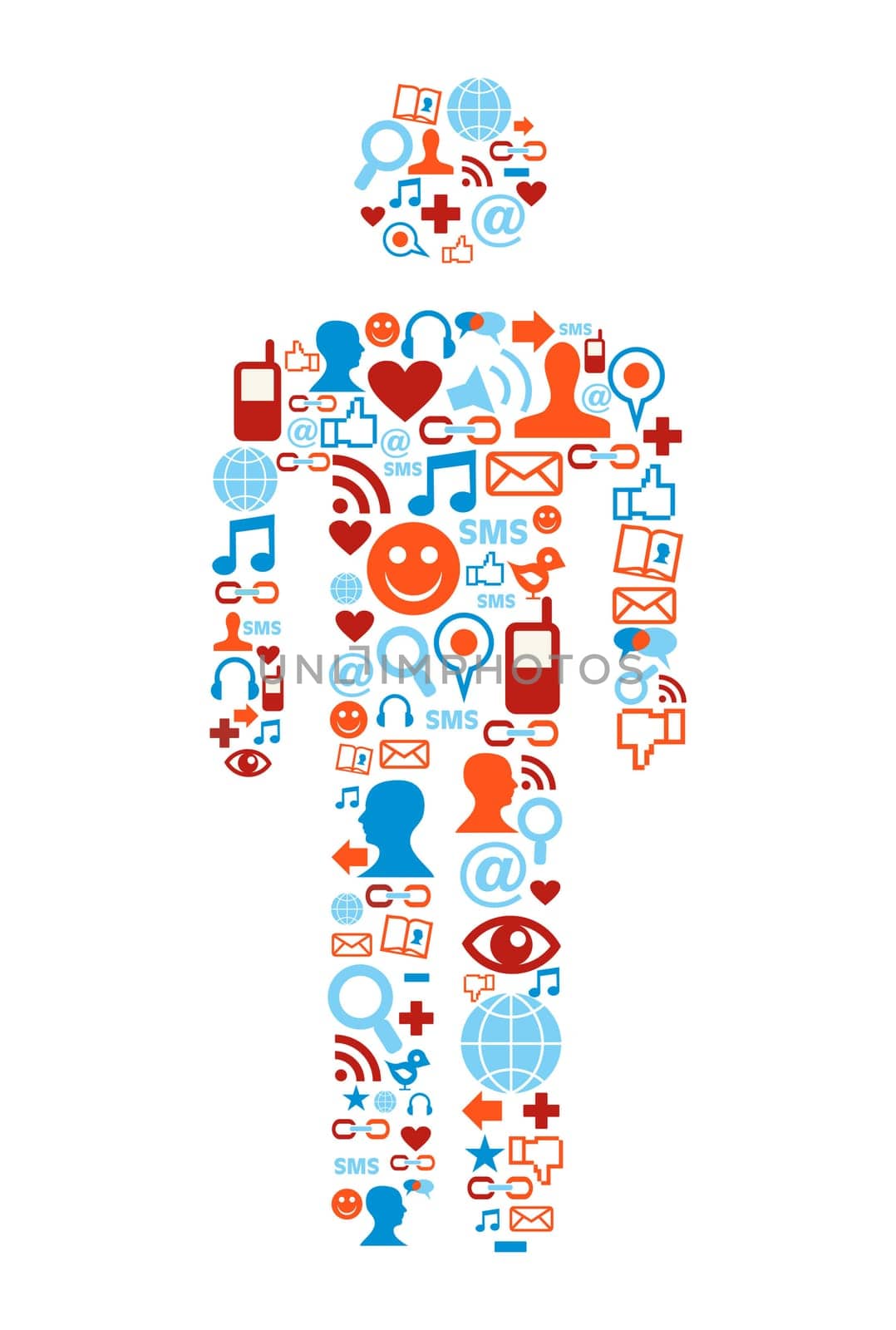 Social media icons set in man shape concept