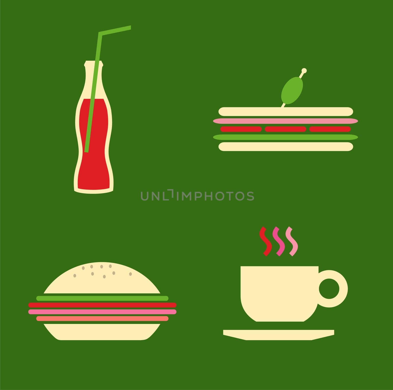 Cartoon style fast food icons set illustration. Vector avaliable.