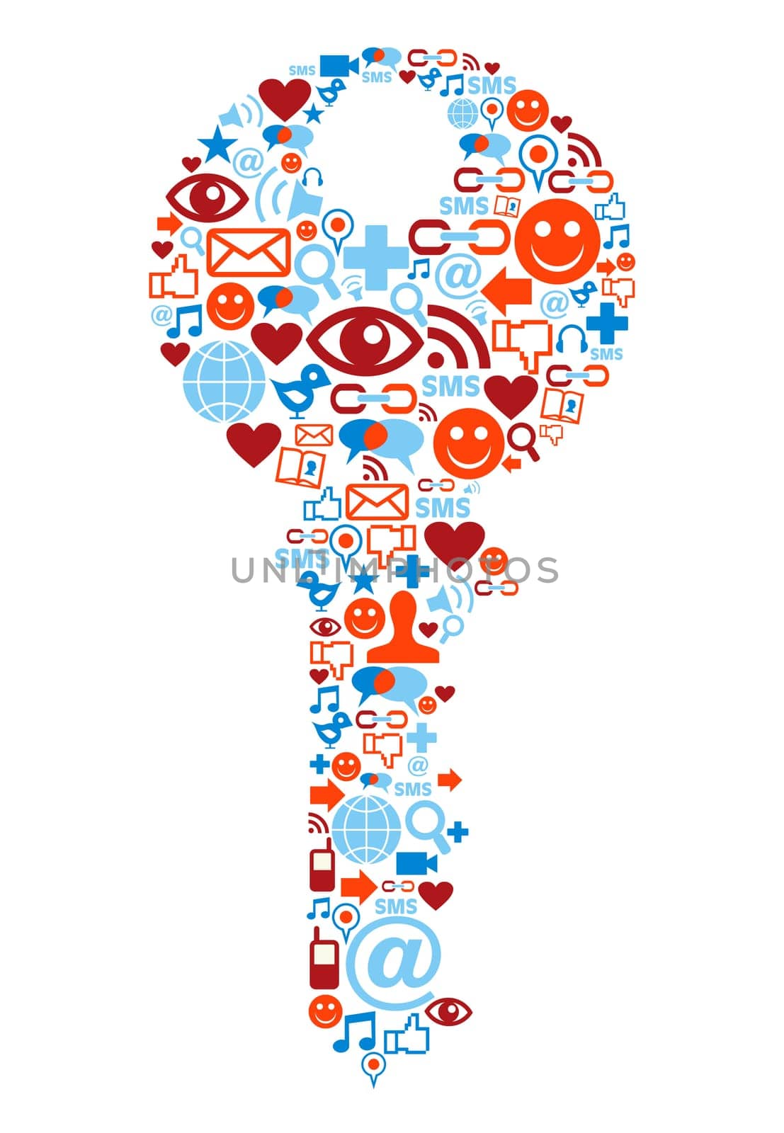 Social media icons set in key shape composition