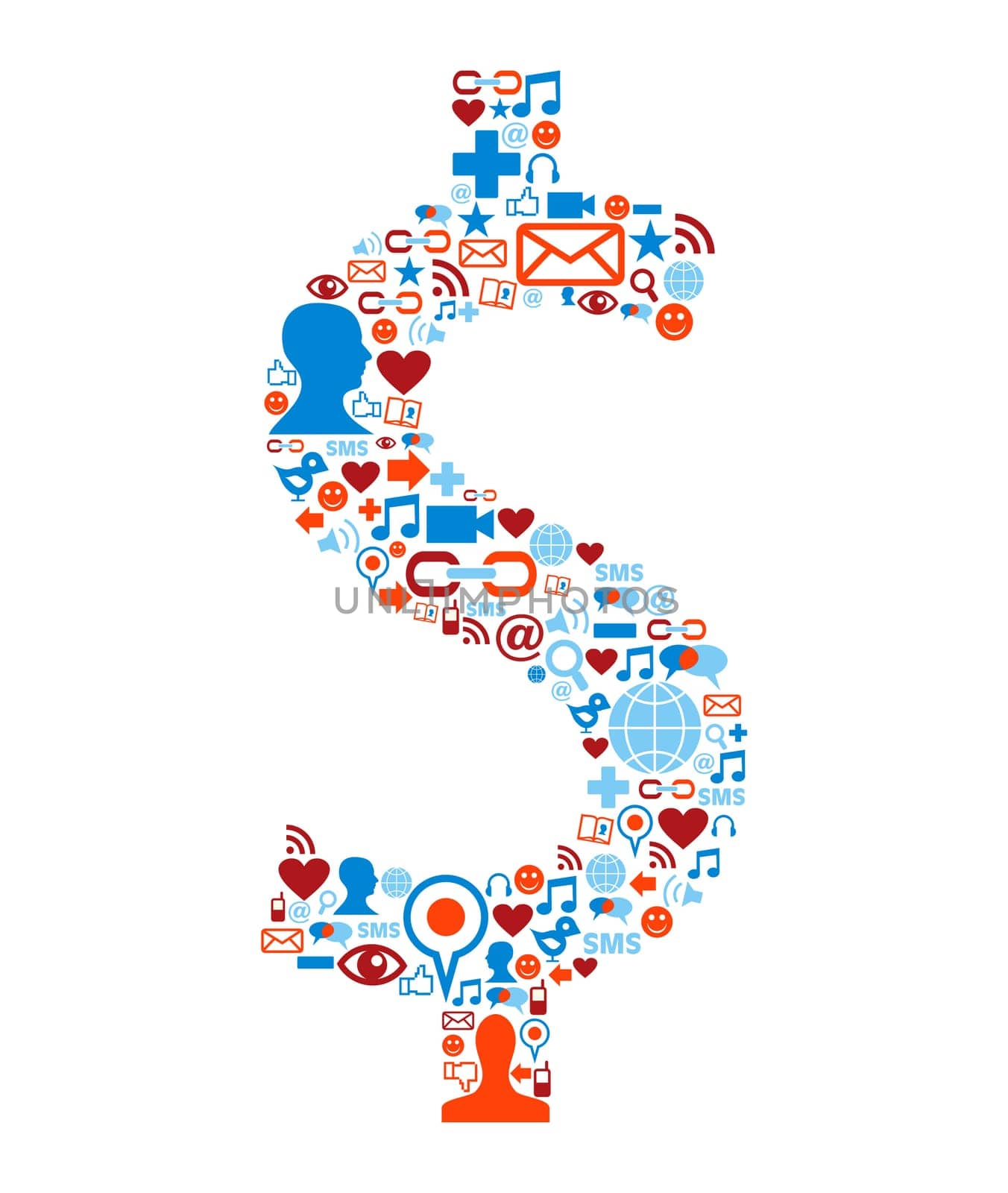 Social media icons set in dollar currency symbol shape illustration