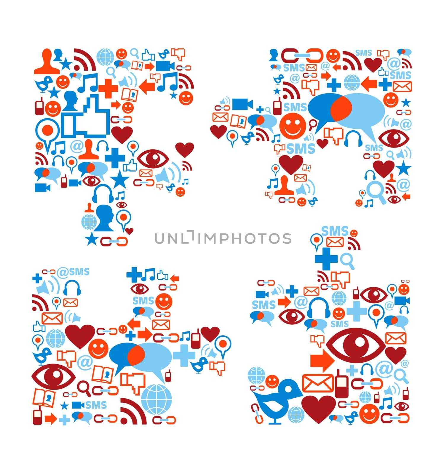 Social media icons set in puzzle shape composition