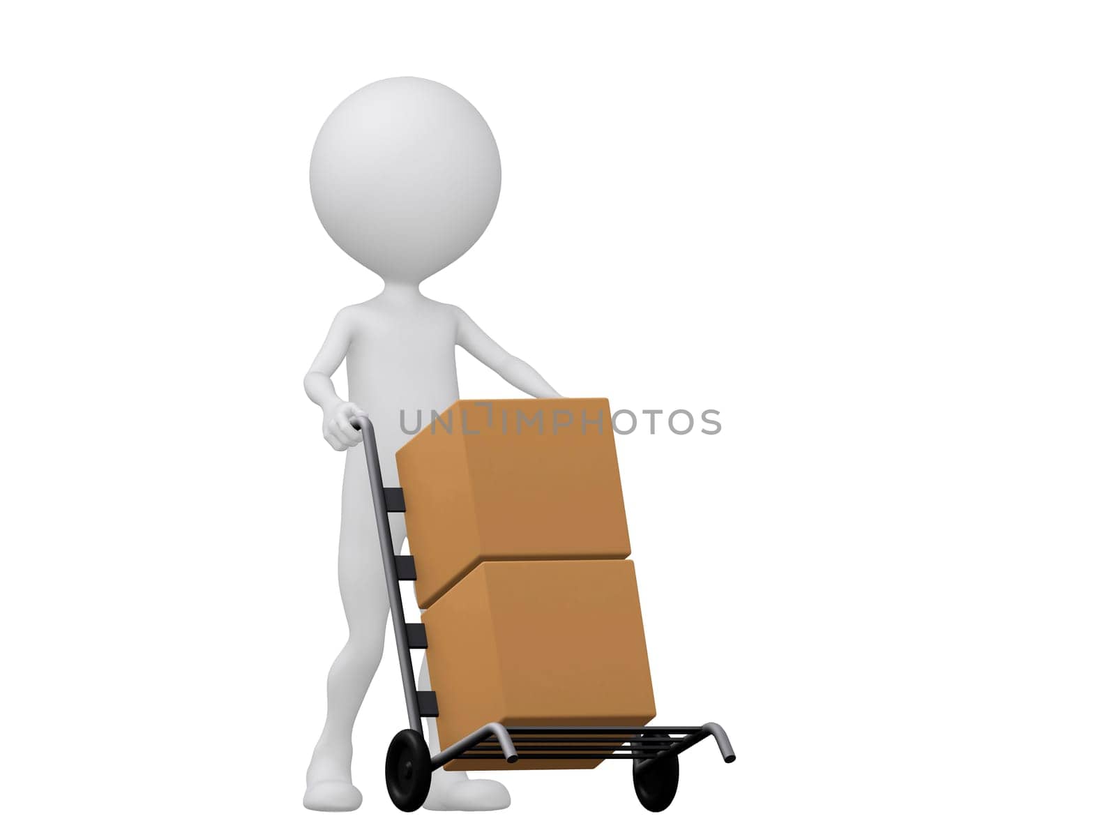 3d people icon with hand trucks and cargo boxes- This is a 3d render illustration