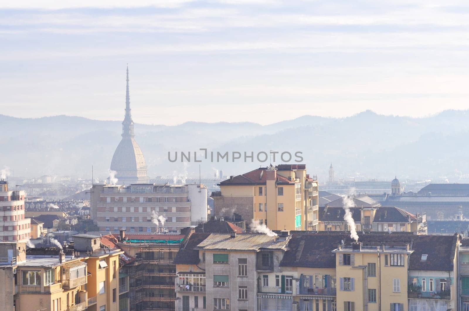 City of Turin (Torino) skyline panorama birdeye seen from above