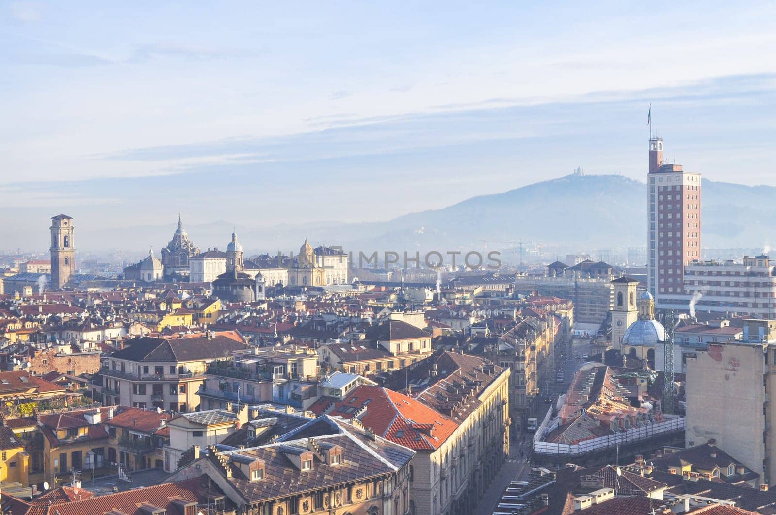 City of Turin (Torino) skyline panorama birdeye seen from above