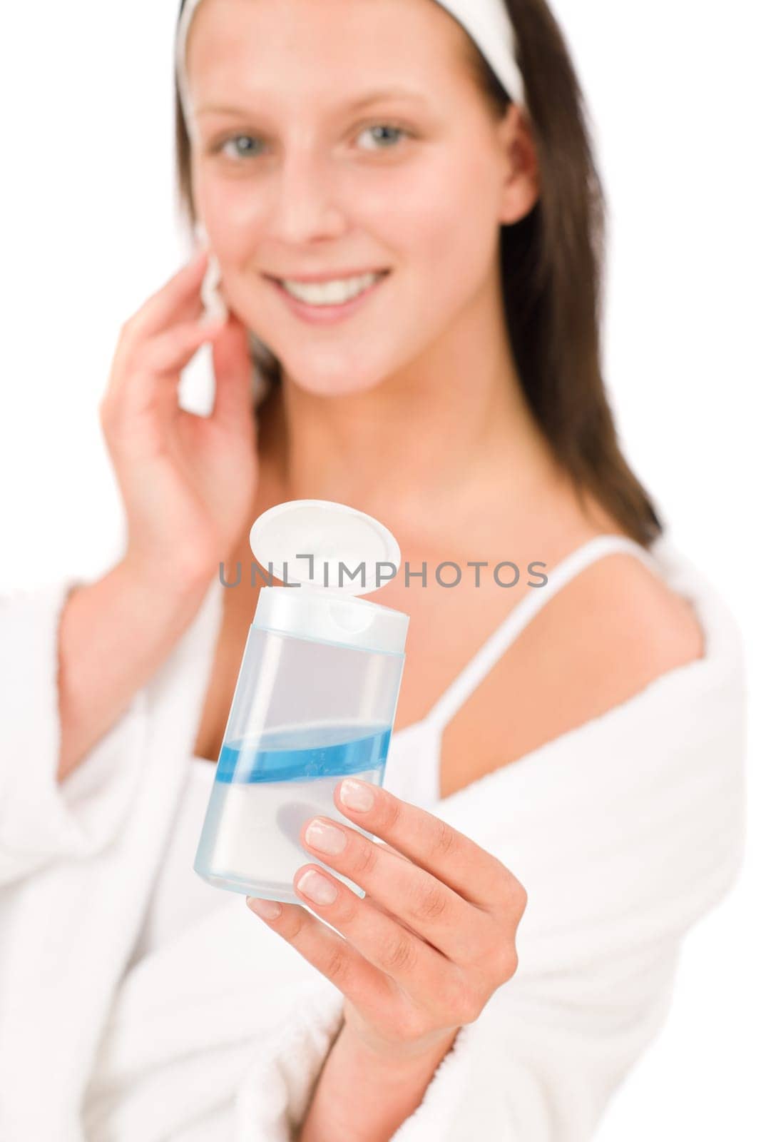 Acne facial care teenager woman clean skin isolated on white