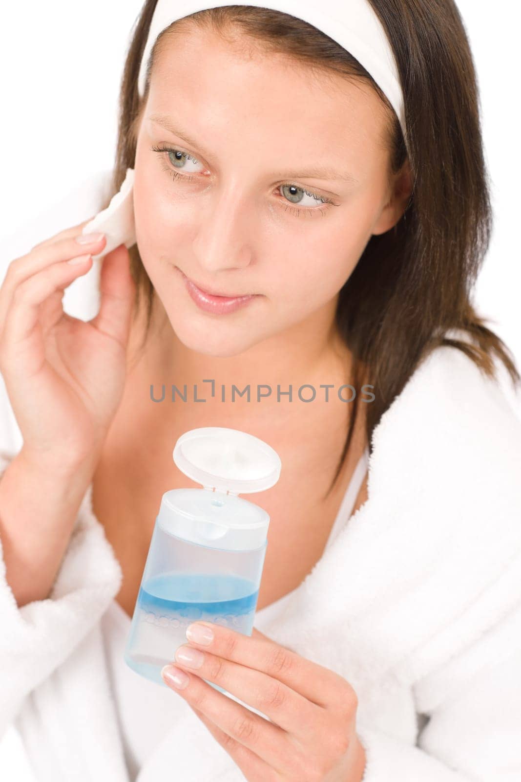 Acne facial care teenager woman clean skin isolated on white