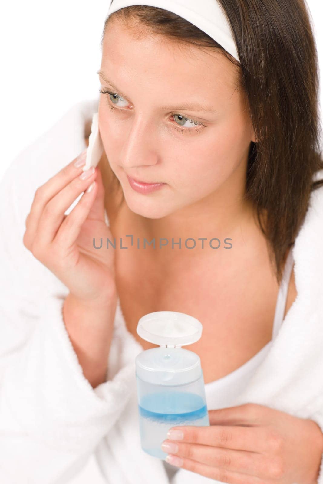 Acne facial care teenager woman clean skin isolated on white