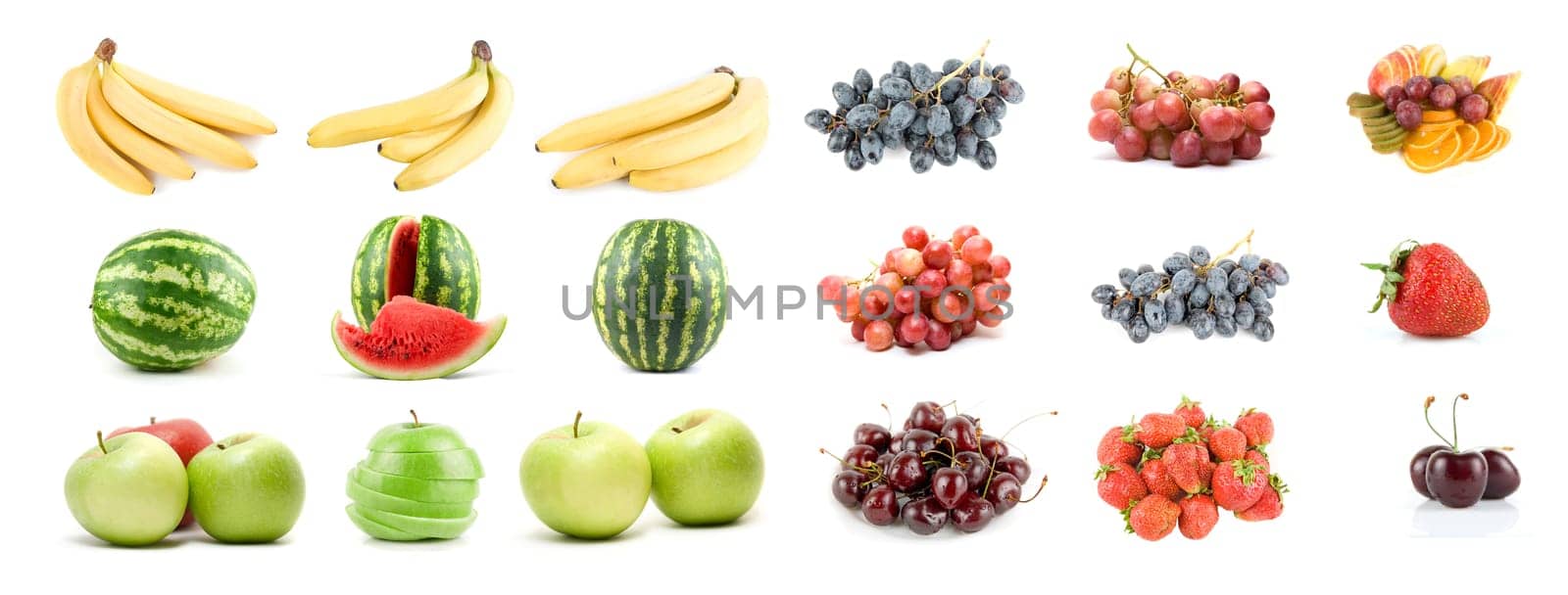 Set of fruits and vegetables isolated on white background