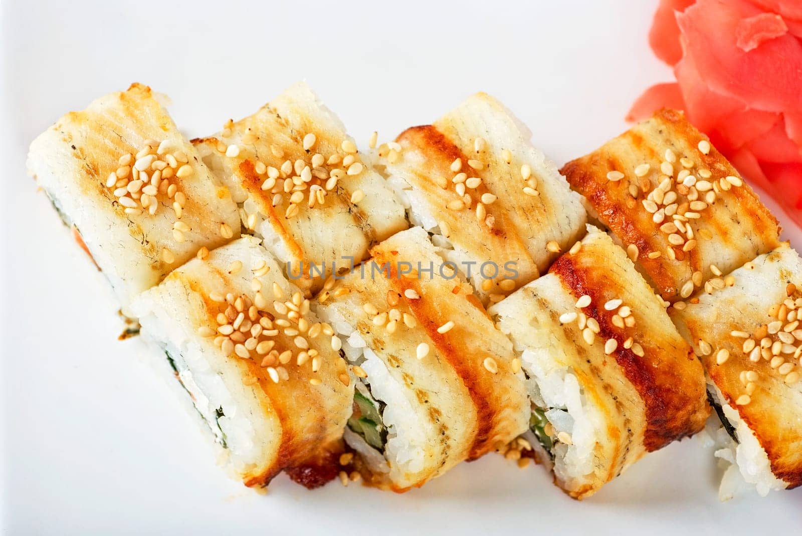 Sushi rolls at plate isolated on a white