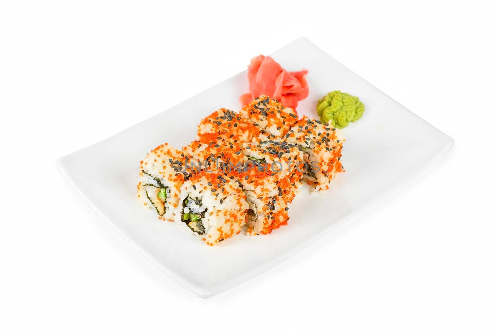 Sushi rolls at plate isolated on a white
