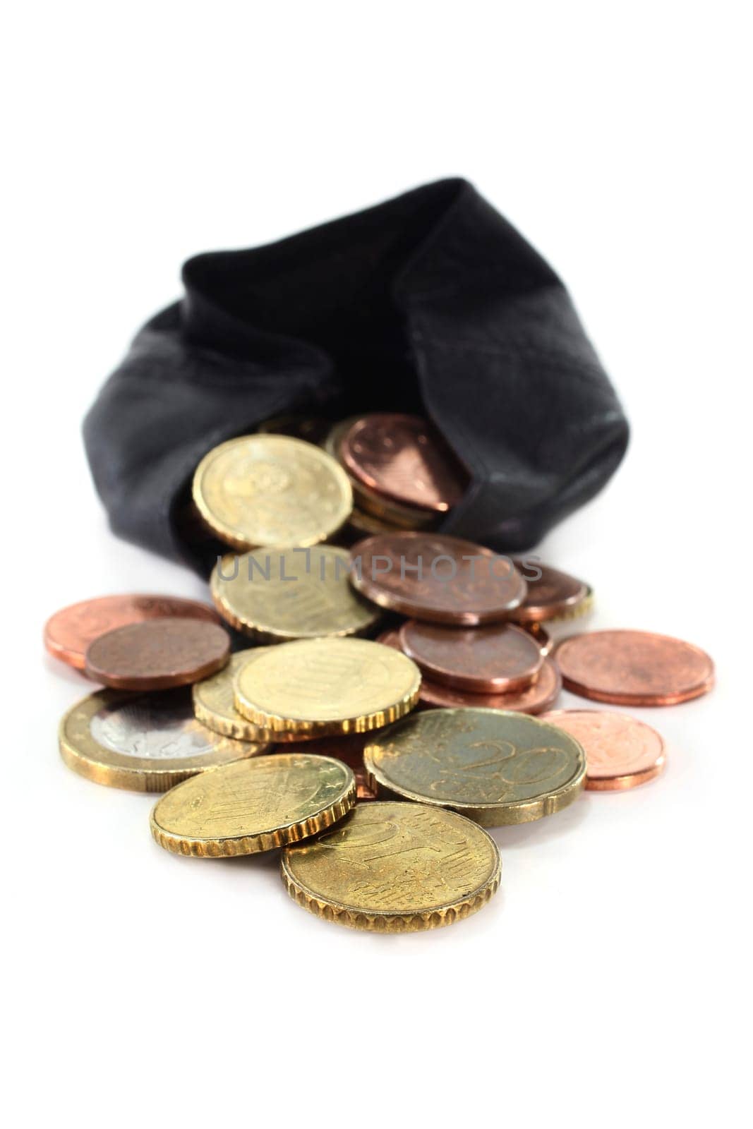 a wallet filled with euro coins