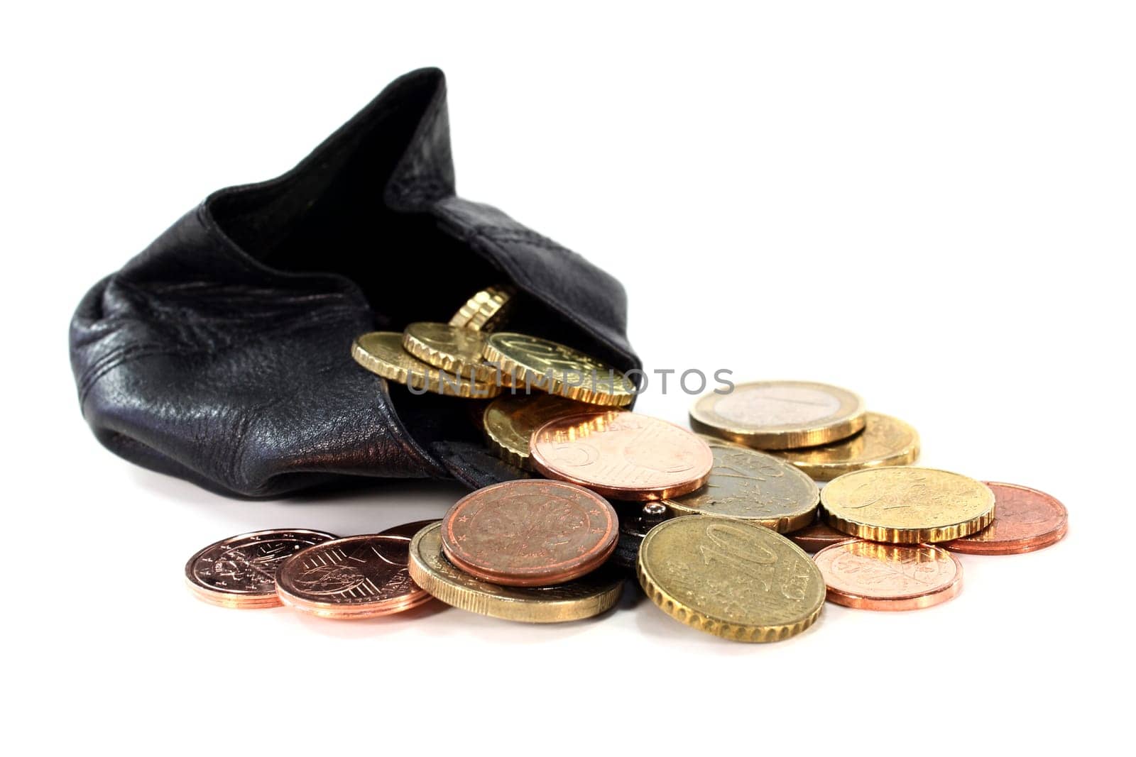 a wallet filled with euro coins