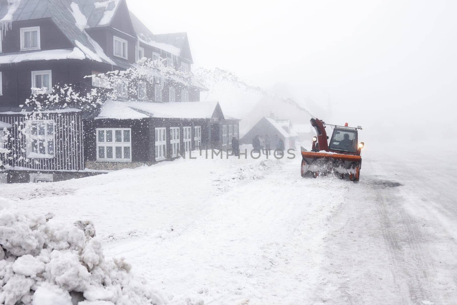 Czech Republic - mountains Krkonose - snowblower on road