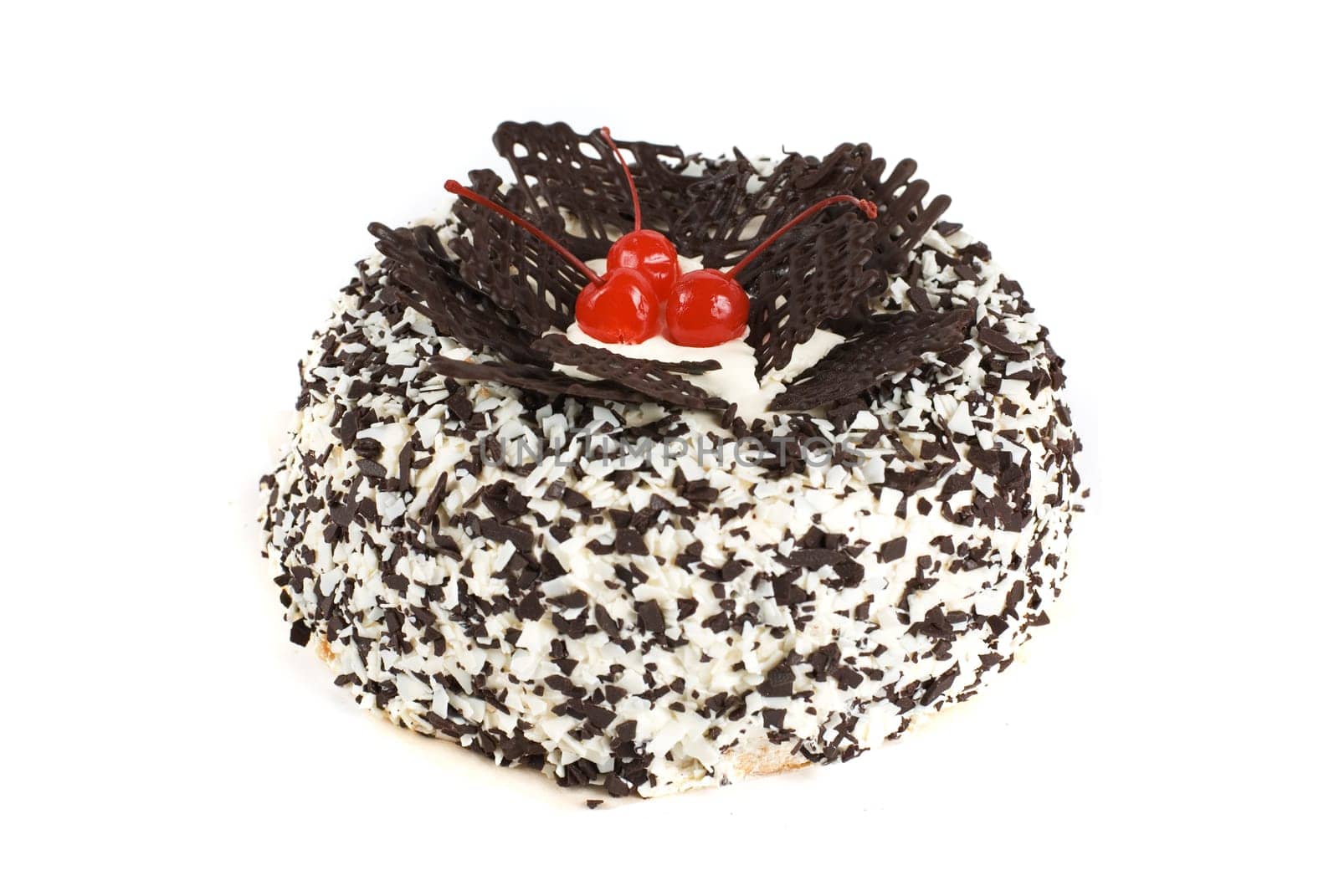 chocolate cake with berry isolated on a white