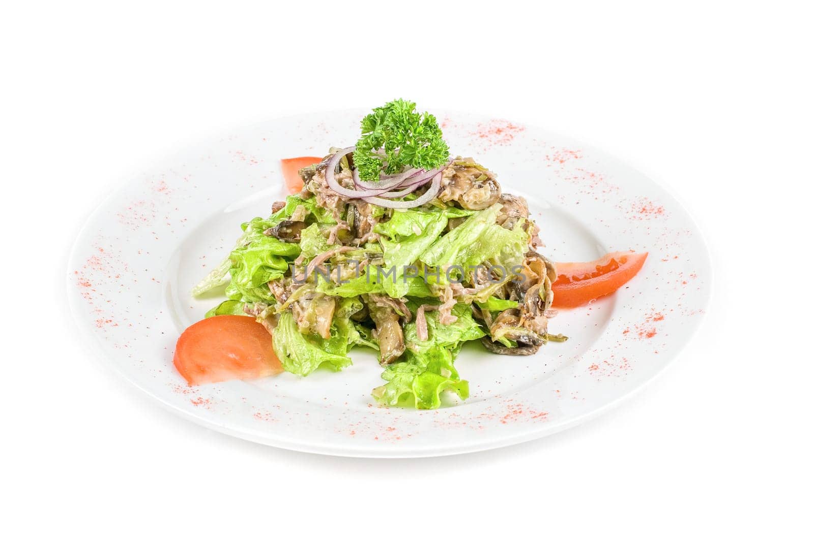 Mushrooms assortment fresh salad closeup at plate
