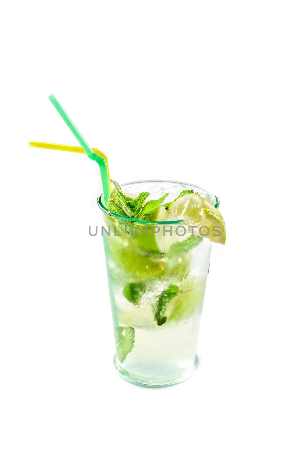 classic mojito alcohol fresh cocktail closeup isolated on a white