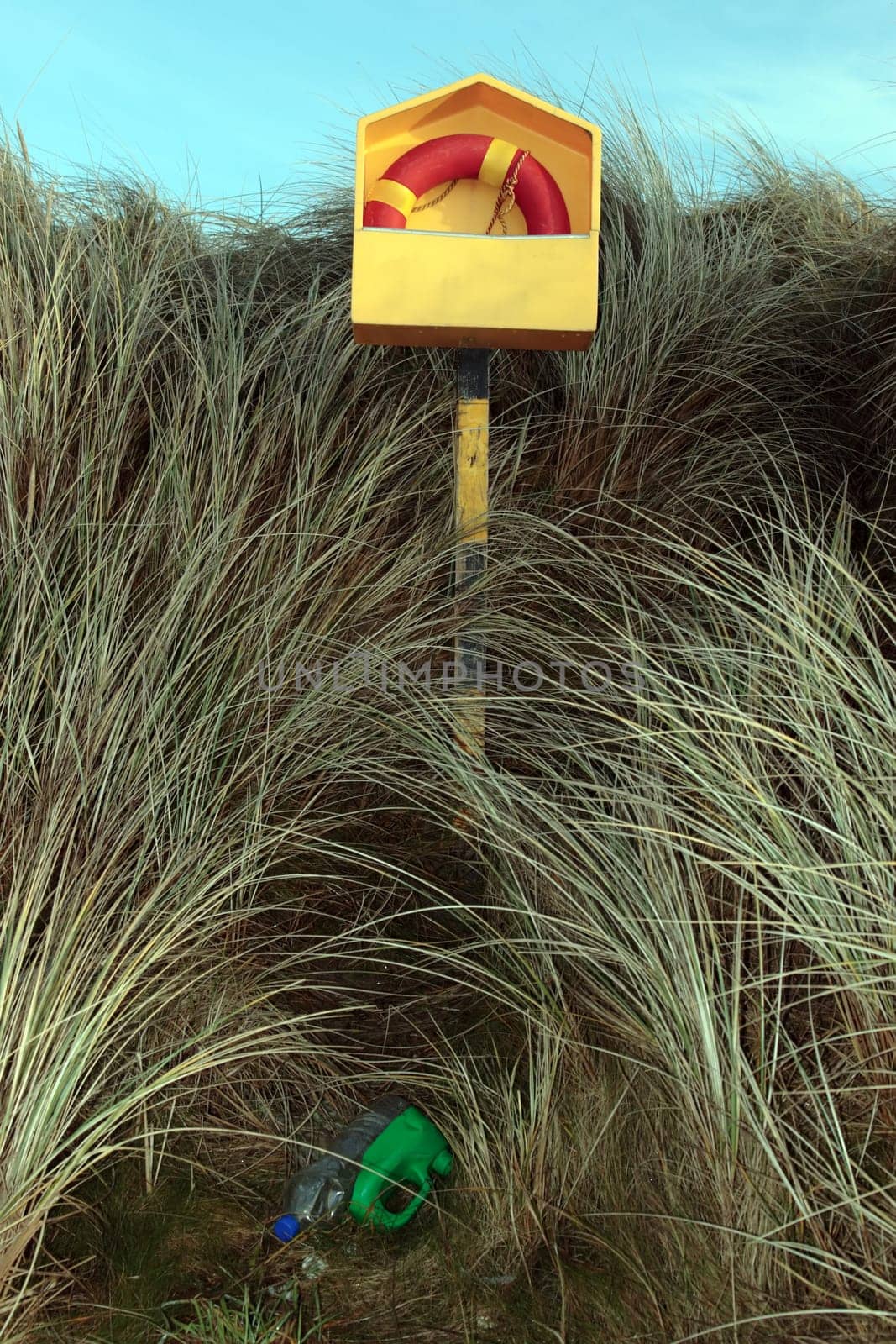 rubbish next to a beach lifebuoy