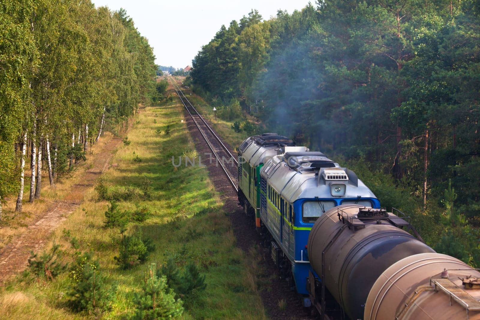 Freight train passing the countryside