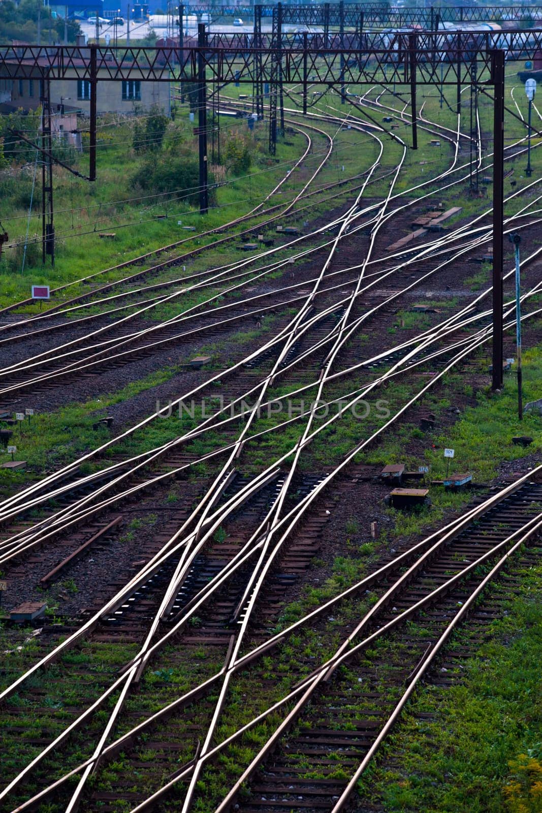 Aerial view of a railroad track junction