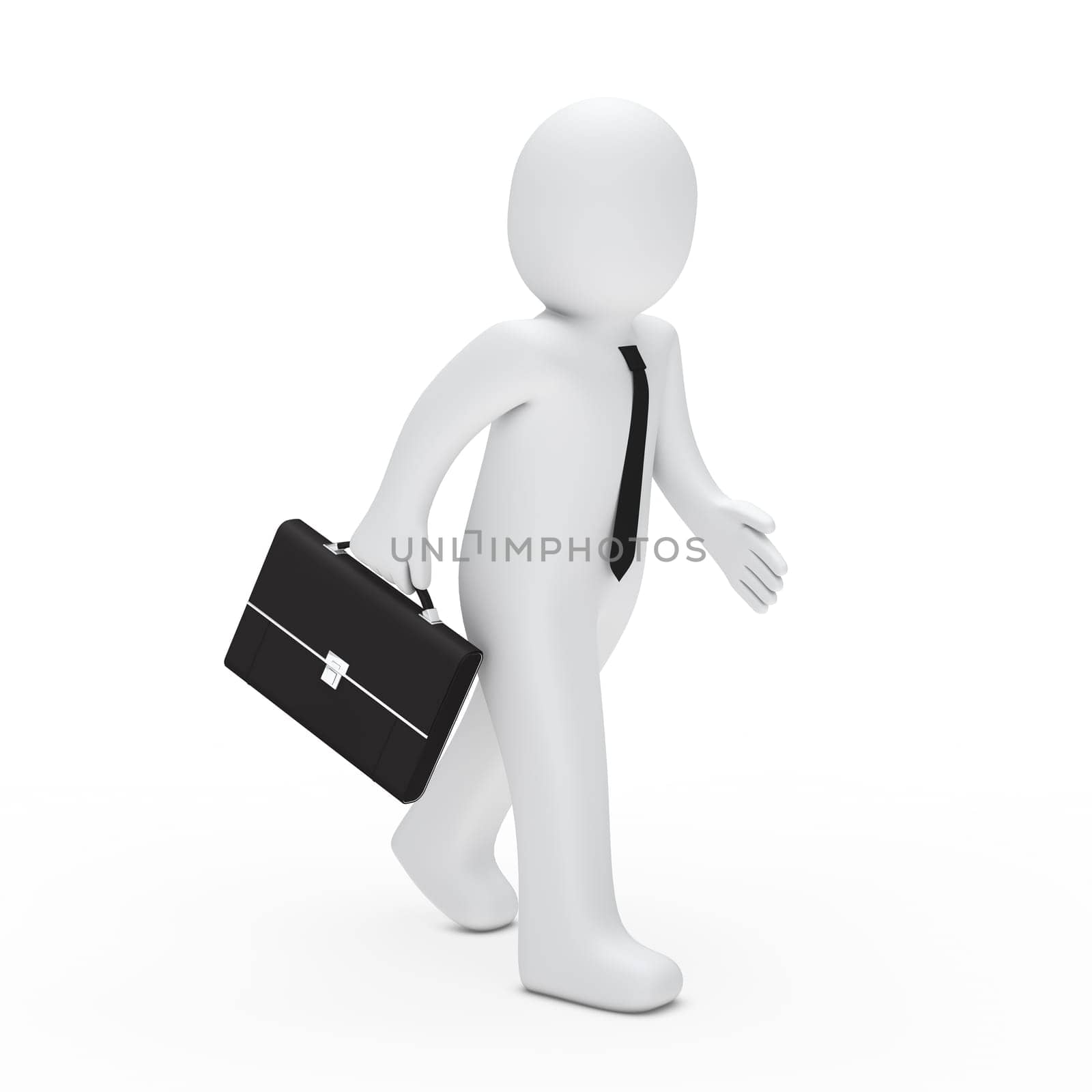 3d man with tie and briefcase run
