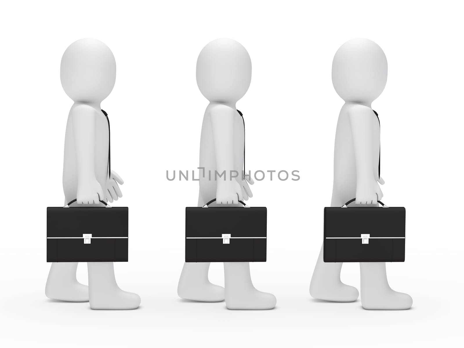 3d man tie briefcase stand in series