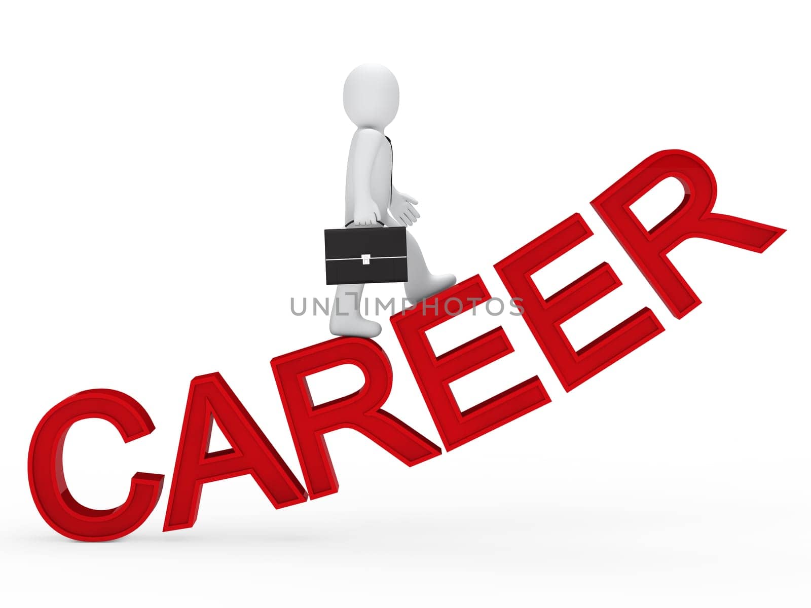 3d business man up red career text