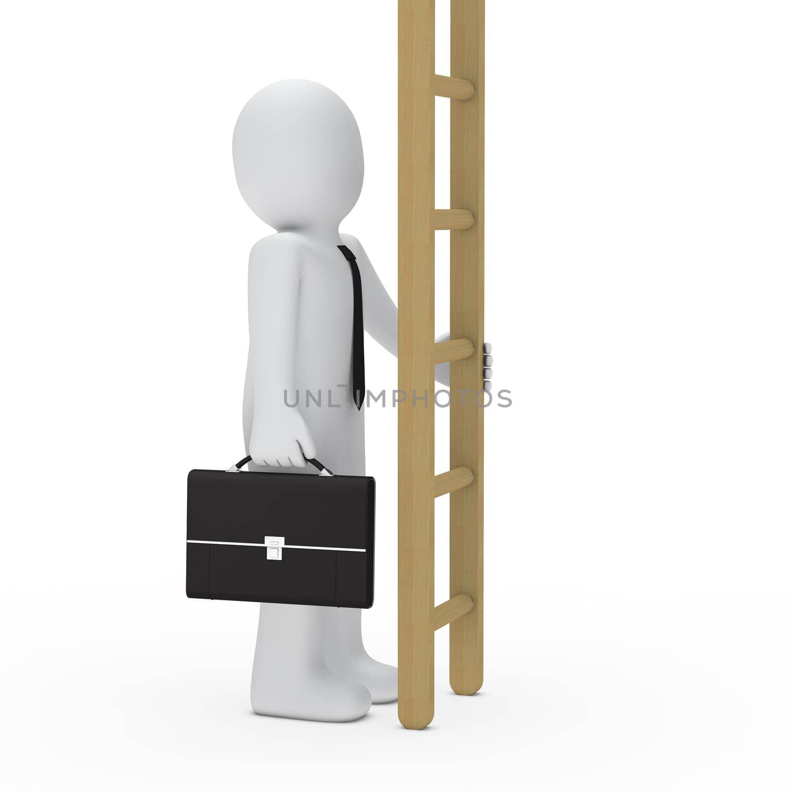 3d business briefcase man hold a ladder