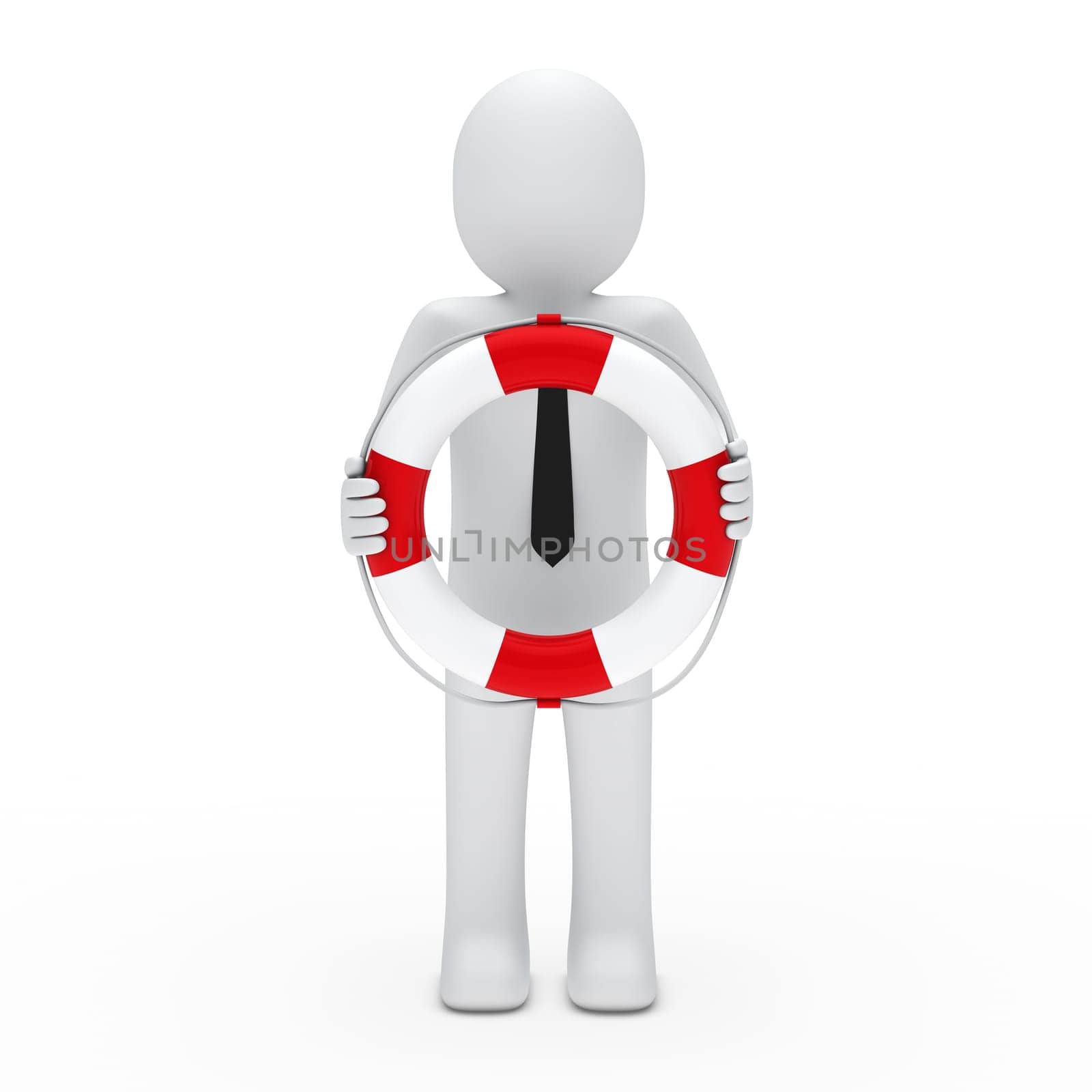 3d business man holt sos help lifebelt
