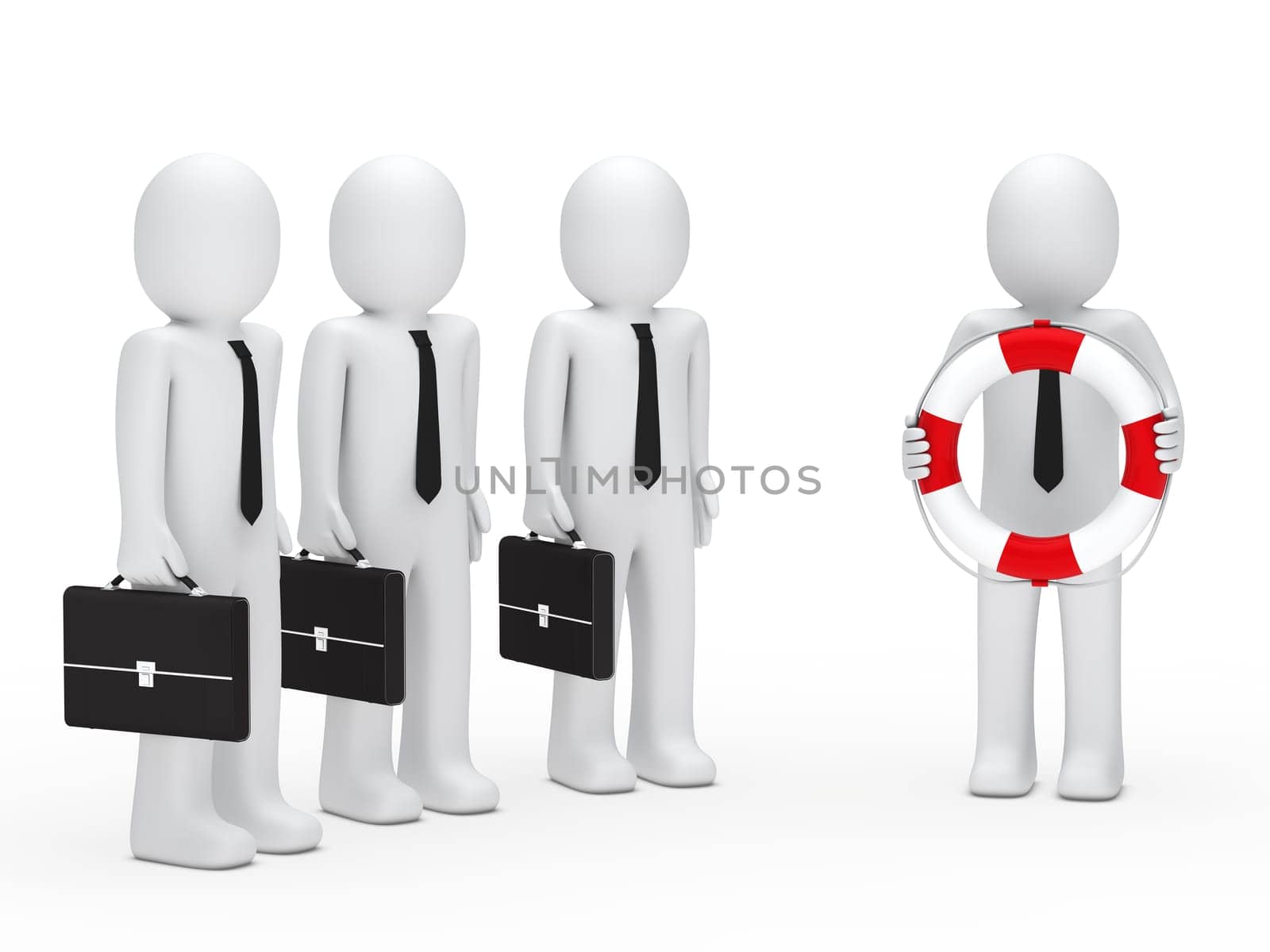 3d business men with briefcase and lifebelt