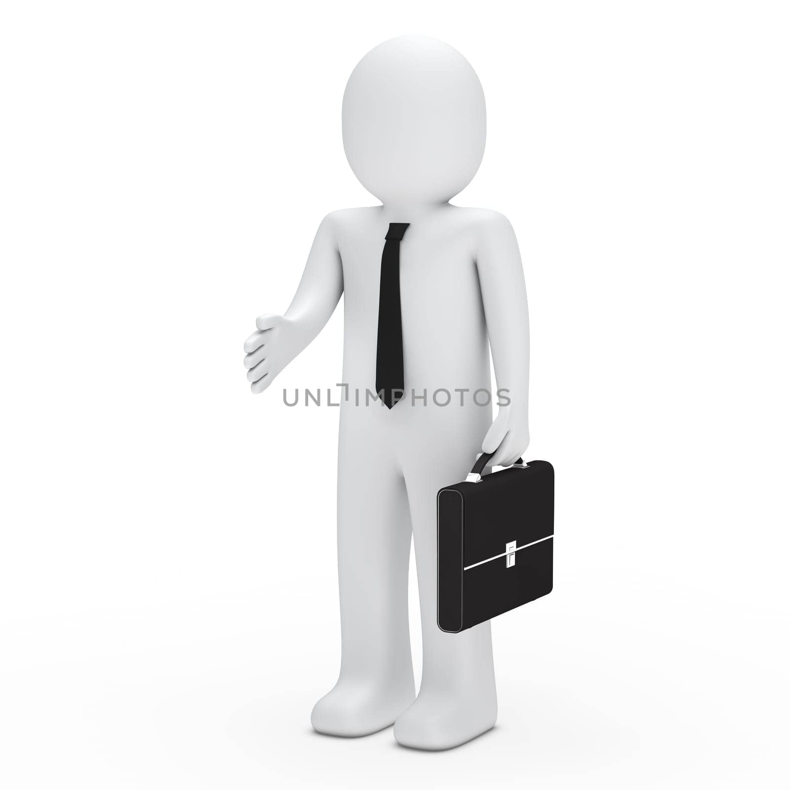 3d business man with briefcase give handshake