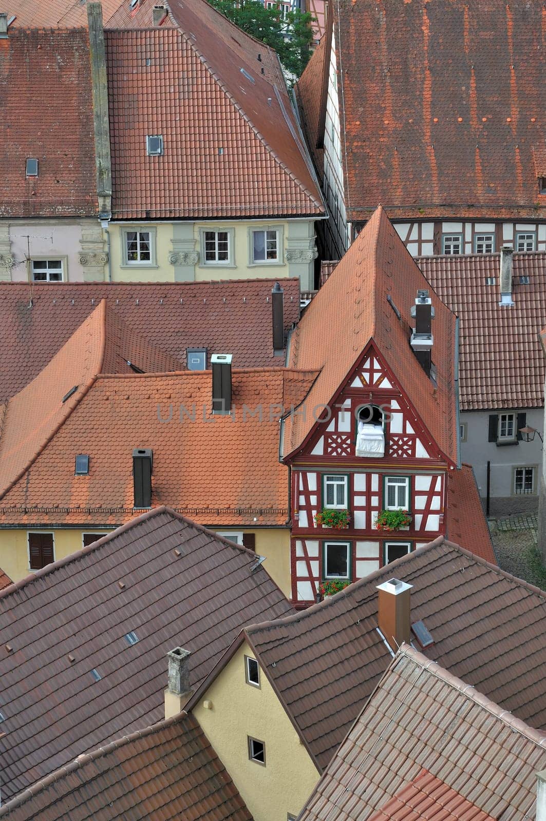 Aerial view of roofs of ancient city center